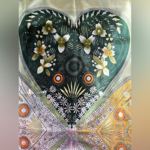 FAIRYGATE Silk Scarf Floral Large Foulard 35”x70” Green Pink Yellow Orange White - Picture 3 of 10